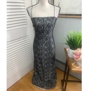 Vintage RAMPAGE Womens Dress 7 Black Lace Silver Strappy Maxi Retro Y2K Grunge